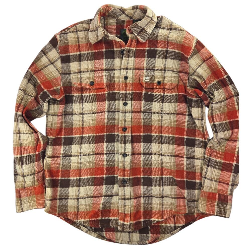 Timberland | Button Up Orange/Brown/Cream Flannel | Size Medium